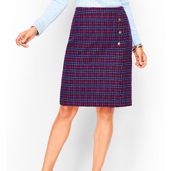 TALBOTS Faux Wrap Plaid Skirt - Picture 2 of 10